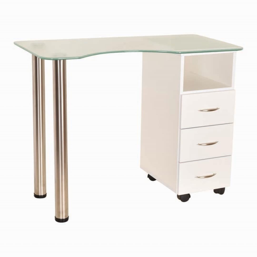 שולחן בניית ציפורניים משטח זכוכית ארון אחד